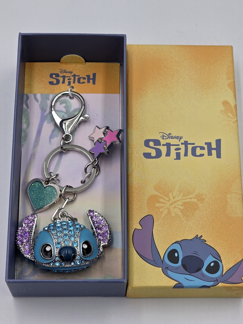 Disney Lilo & Stitch Blue Rhinestone Keychain Bag Charm with Stars‎ & Heart NIB